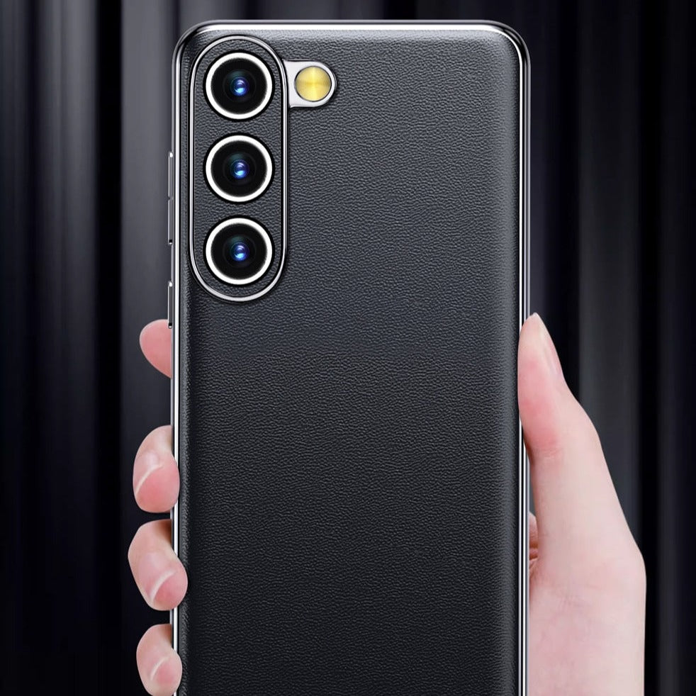 Genuine Cowhide Leather Smartphone Case with Metallic Sides Samsung Galaxy S21-S25 Note 20 Wireless Charging | Sansoti