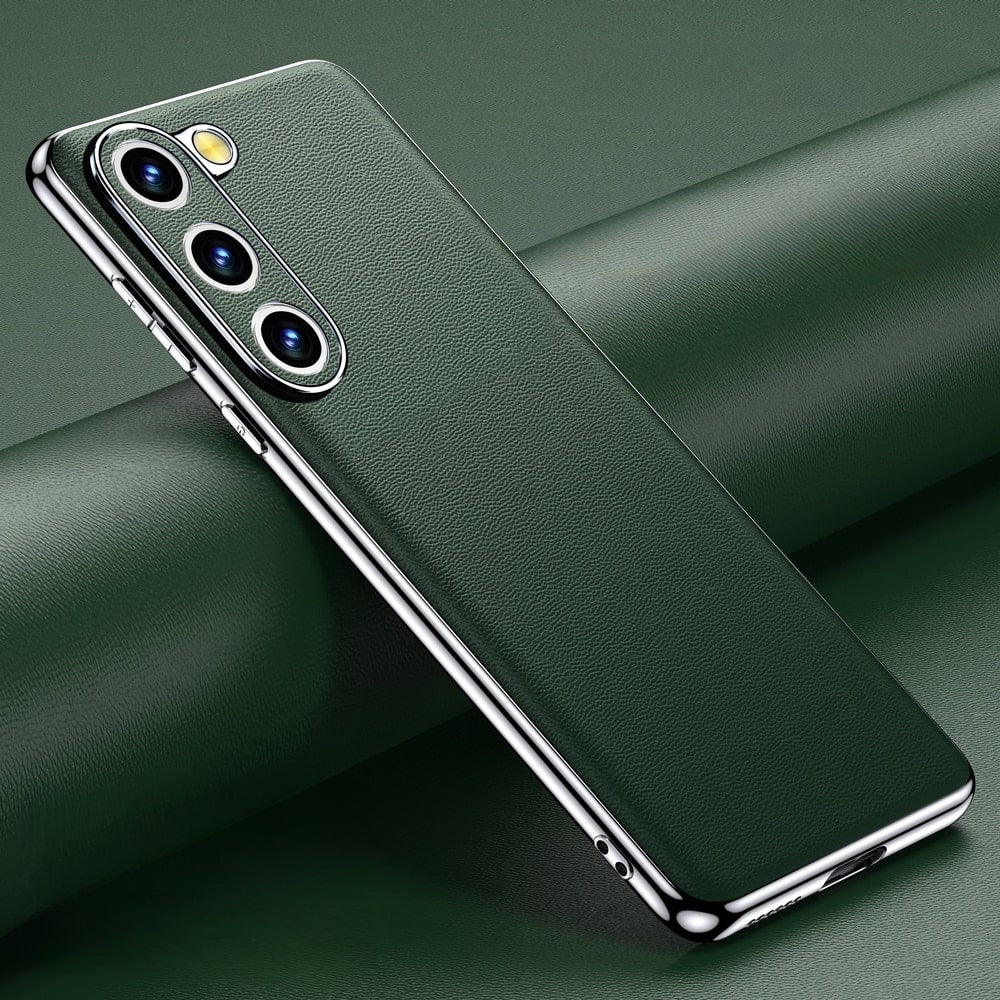 Genuine Cowhide Leather Smartphone Case with Metallic Sides Samsung Galaxy S21-S25 Note 20 Wireless Charging | Sansoti
