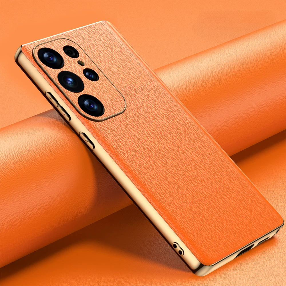 Genuine Cowhide Leather Smartphone Case with Metallic Sides Samsung Galaxy S21-S25 Note 20 Wireless Charging | Sansoti