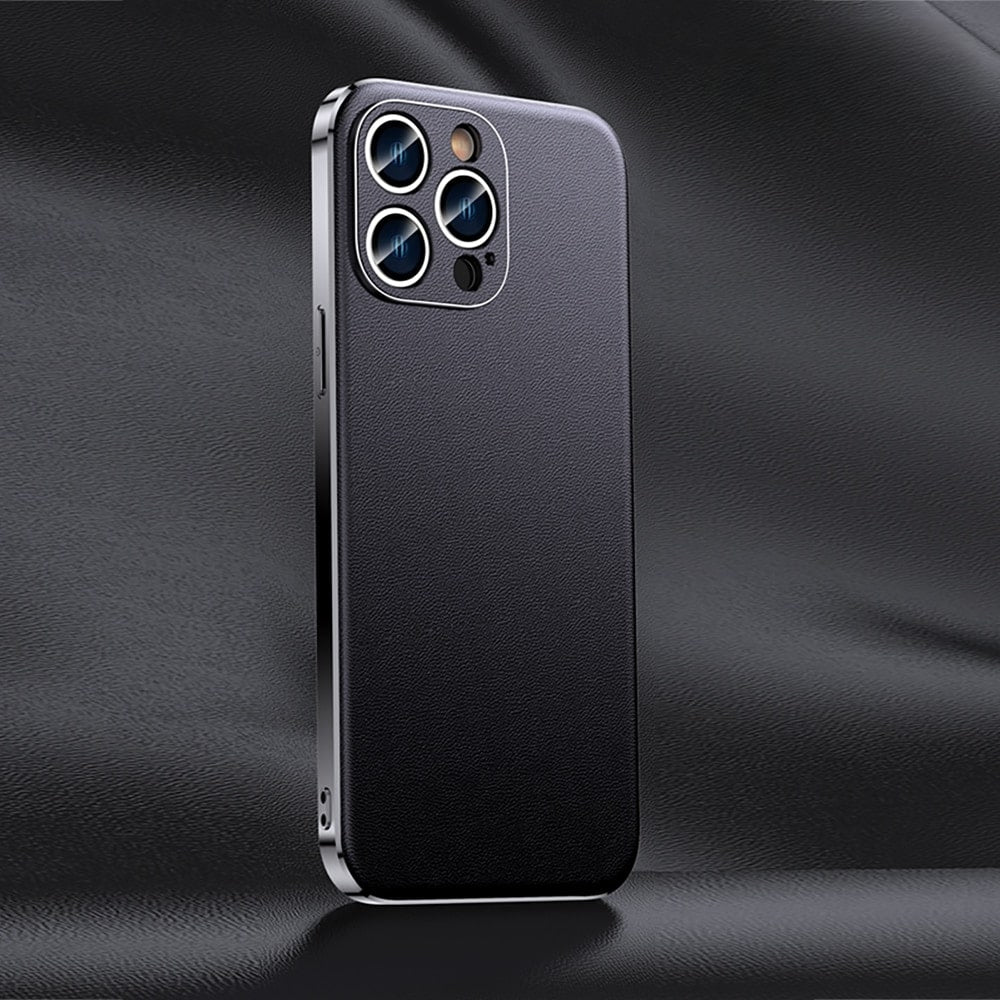 iPhone Hoesje Echt Rundleer Gegalvaniseerde Zijkanten Draadloos Laden Compatibel Luxe Premium Bescherming | Sansoti
