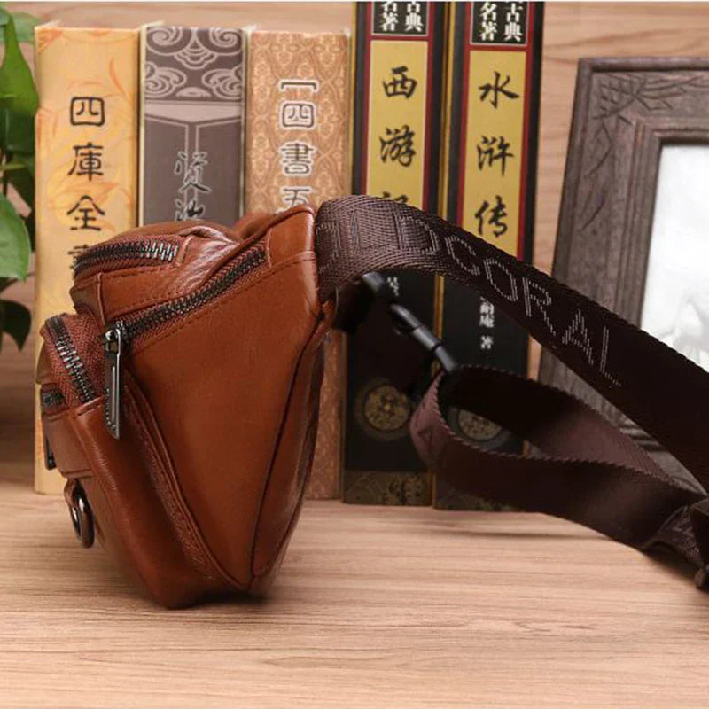 Leren Heuptas Rundleer Verstelbaar Crossbody Schoudertas Heren Reis Outdoor Dagelijks Gebruik Casual Mode | Sansoti