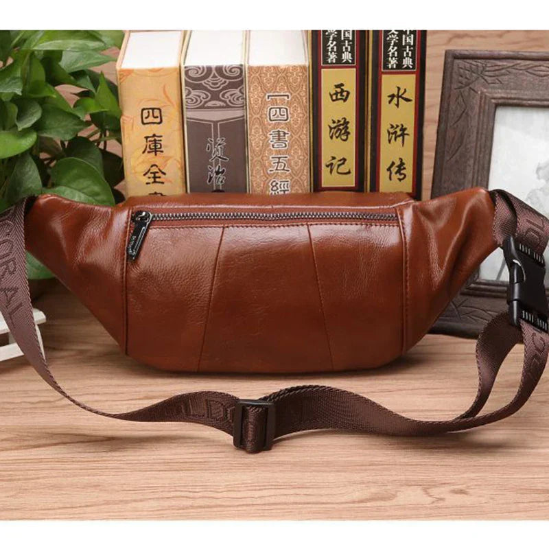 Leren Heuptas Rundleer Verstelbaar Crossbody Schoudertas Heren Reis Outdoor Dagelijks Gebruik Casual Mode | Sansoti