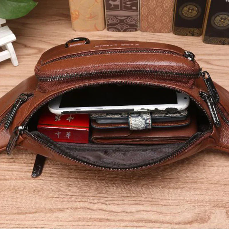 Leren Heuptas Rundleer Verstelbaar Crossbody Schoudertas Heren Reis Outdoor Dagelijks Gebruik Casual Mode | Sansoti