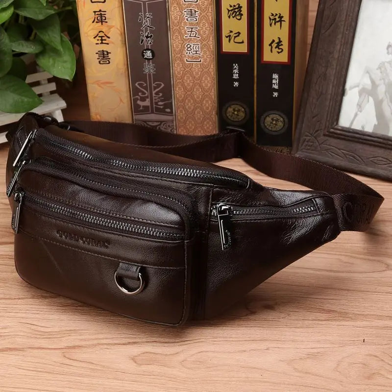 Leren Heuptas Rundleer Verstelbaar Crossbody Schoudertas Heren Reis Outdoor Dagelijks Gebruik Casual Mode | Sansoti