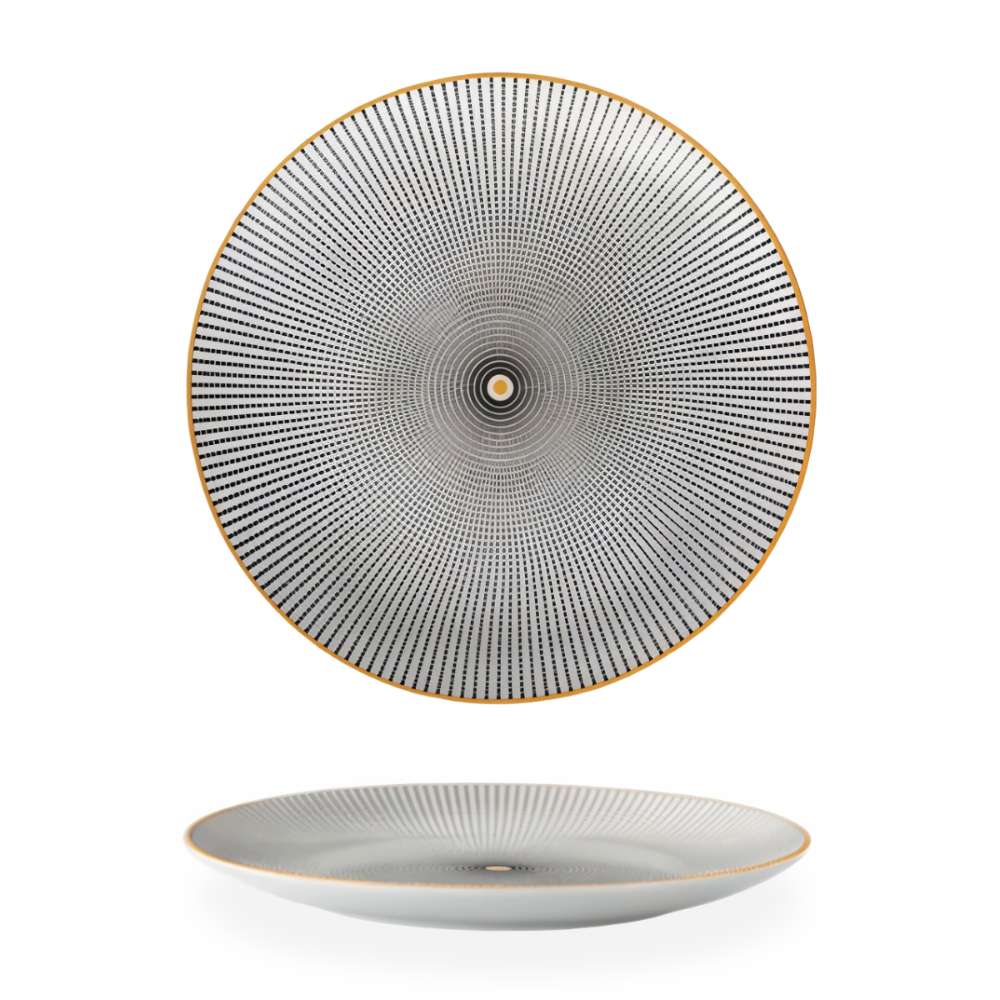 Porzellanteller Geometrisch Schwarz Weiß Goldrand Dekoratives Tischservice Set | Restfield