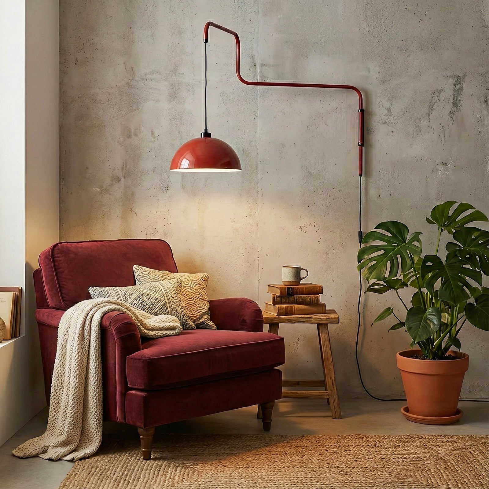 Geometrische Wandlamp Plug-In met Dimfunctie – Rood & Zwart Metalen Design – 3 Maten S/M/L | Sansoti