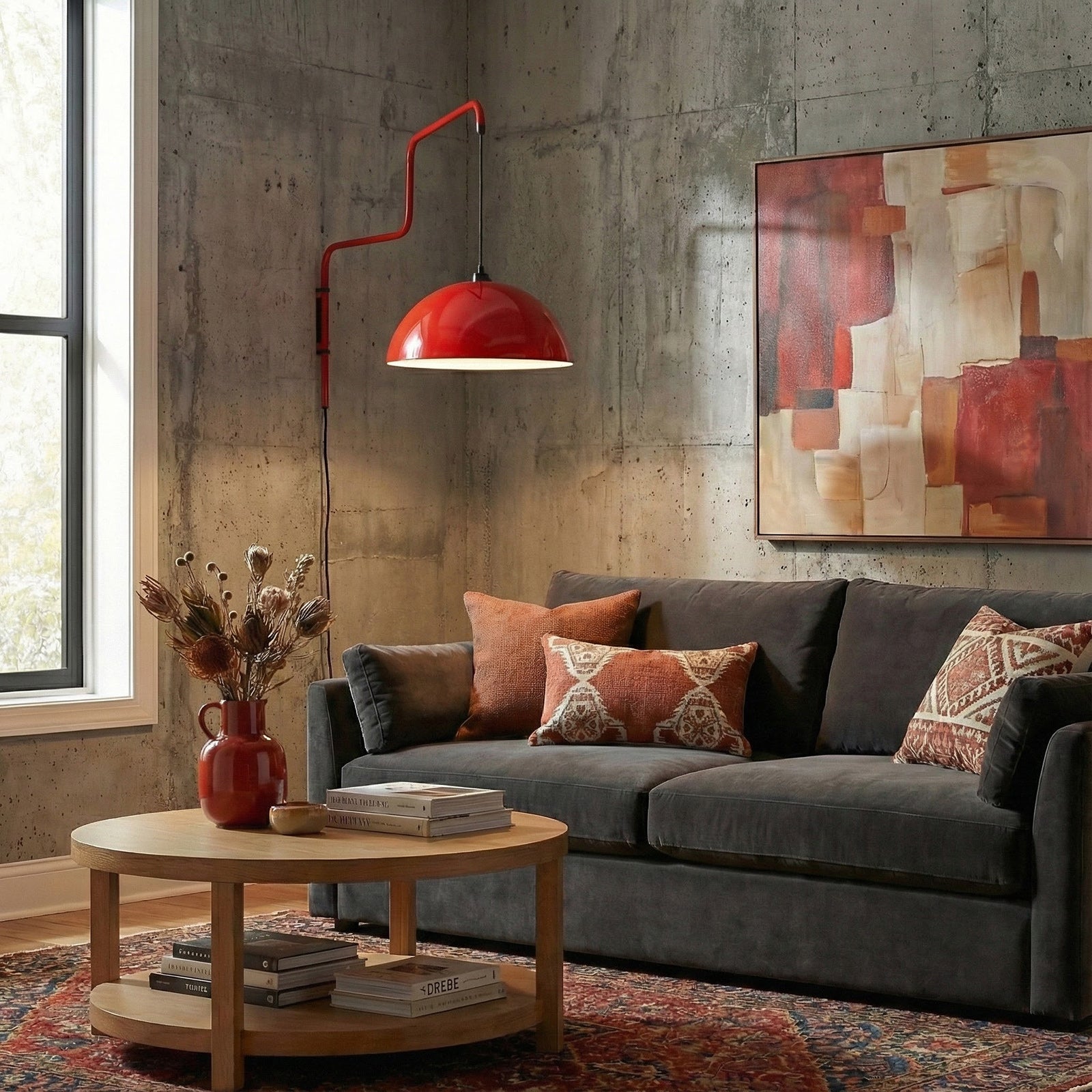 Geometrische Wandlamp Plug-In met Dimfunctie – Rood & Zwart Metalen Design – 3 Maten S/M/L | Sansoti