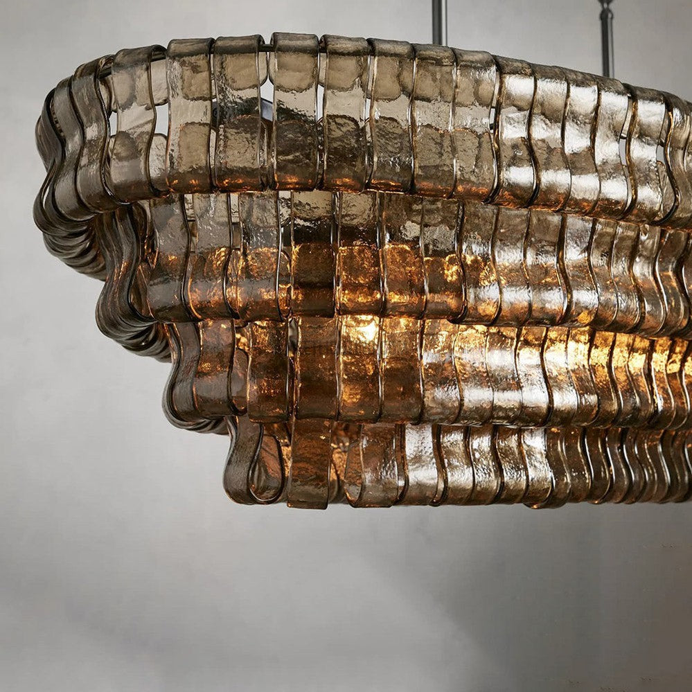 Lustre ovale avec verre incurvé, 137 cm, hauteur réglable, structure en acier, suspension pour salle à manger et salon | Sansoti