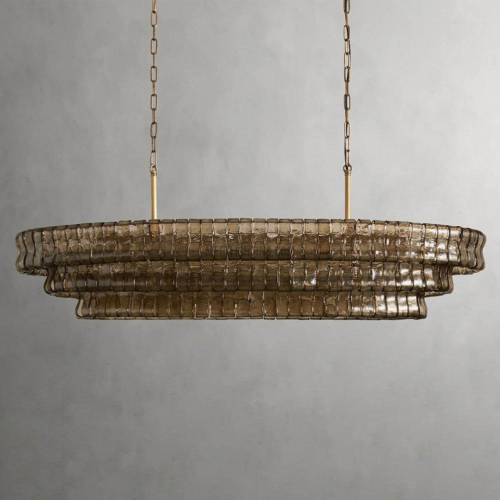 Lustre ovale avec verre incurvé, 137 cm, hauteur réglable, structure en acier, suspension pour salle à manger et salon | Sansoti