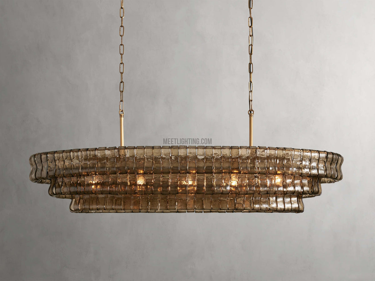 Lustre ovale avec verre incurvé, 137 cm, hauteur réglable, structure en acier, suspension pour salle à manger et salon | Sansoti