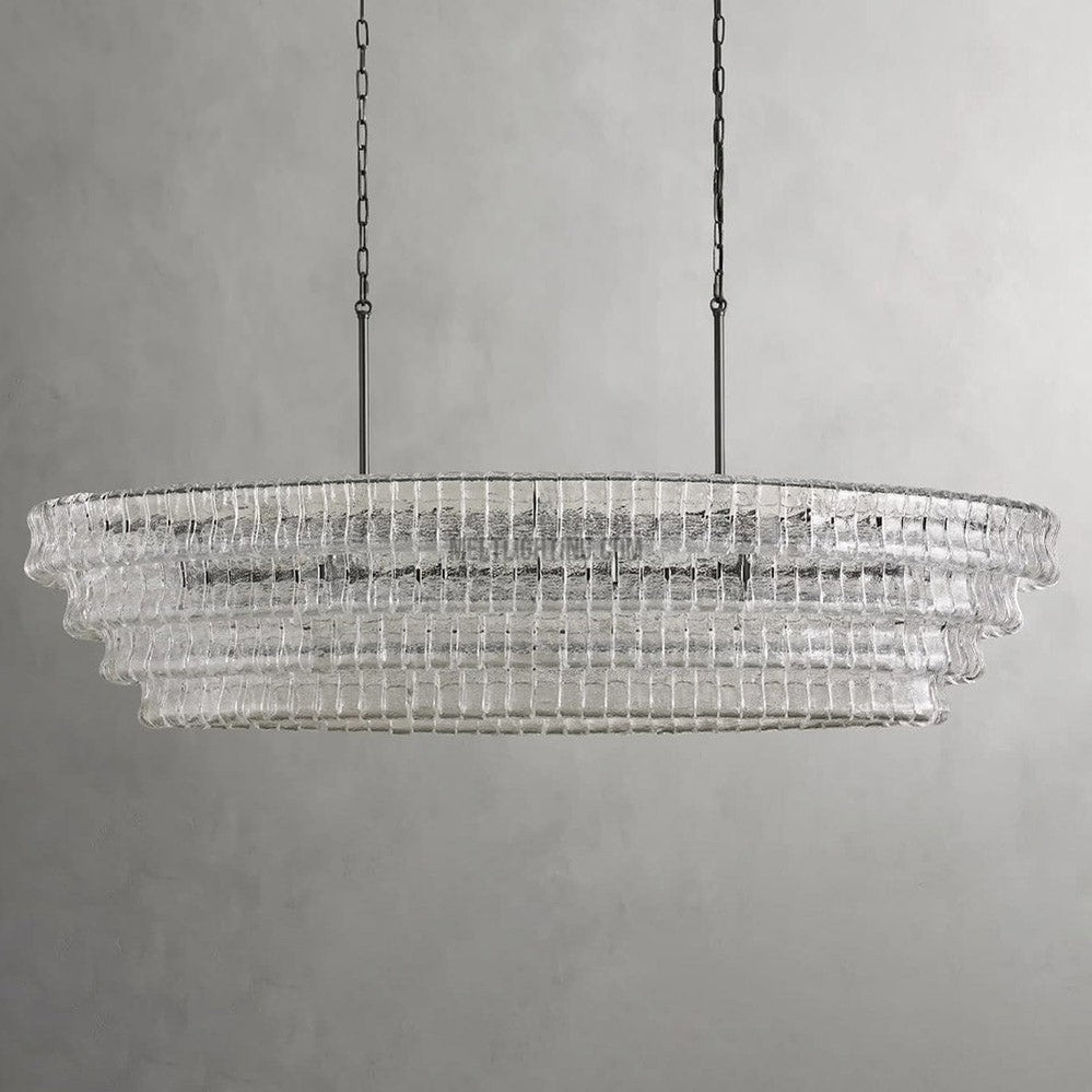 Lustre ovale avec verre incurvé, 137 cm, hauteur réglable, structure en acier, suspension pour salle à manger et salon | Sansoti
