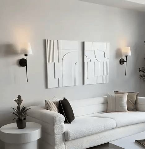 Draadloze LED Wandlamp Oplaadbaar met Afstandsbediening 57cm Metaal Zwart Goud Timer Dimbaar Sfeerlicht | Sansoti
