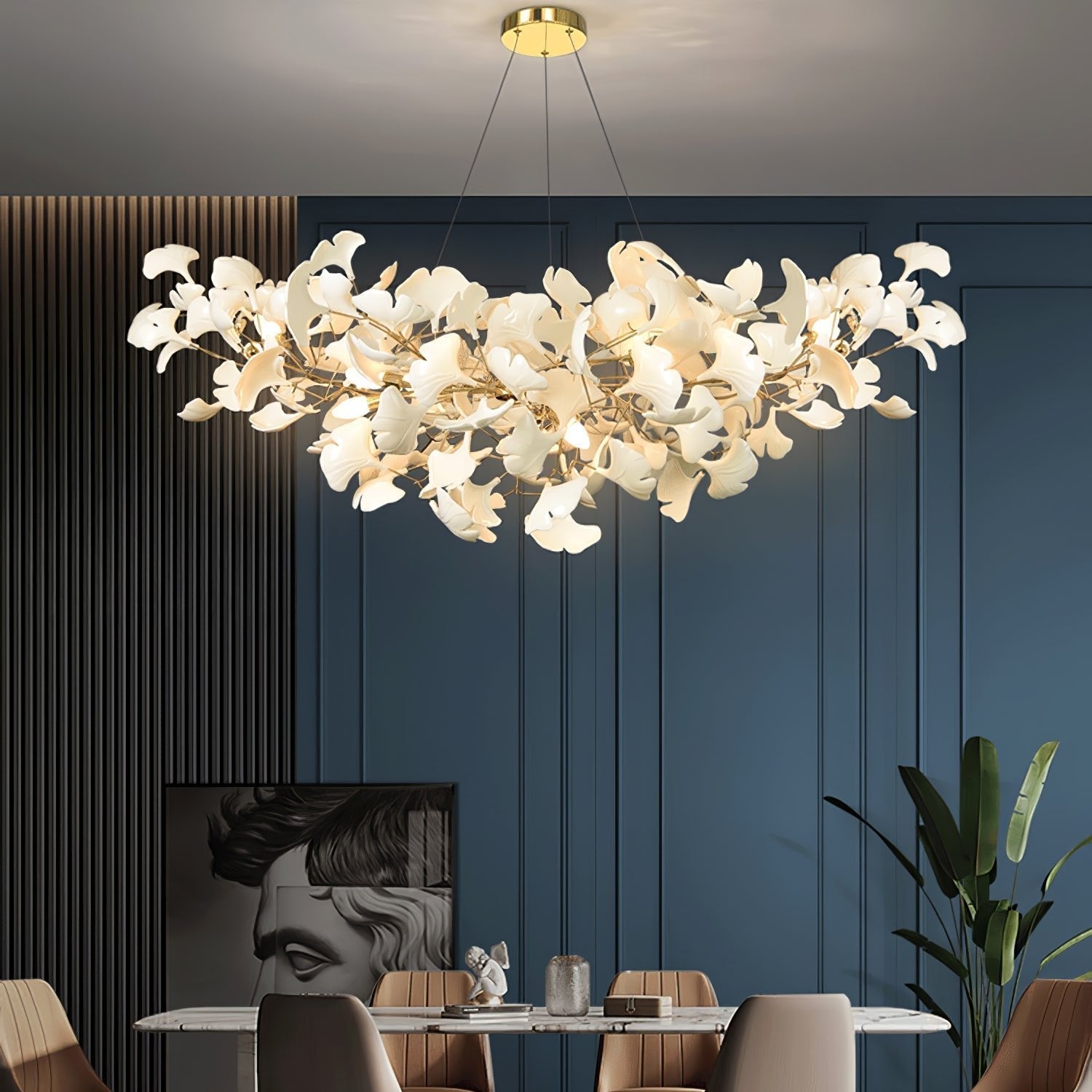 Lustre Gingko porcelaine LED blanc suspension salle à manger design moderne réglable éclairage plafonnier | Restfield