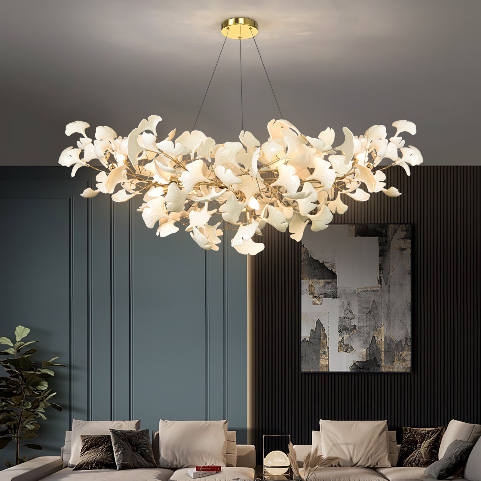Lustre Gingko porcelaine LED blanc suspension salle à manger design moderne réglable éclairage plafonnier | Restfield