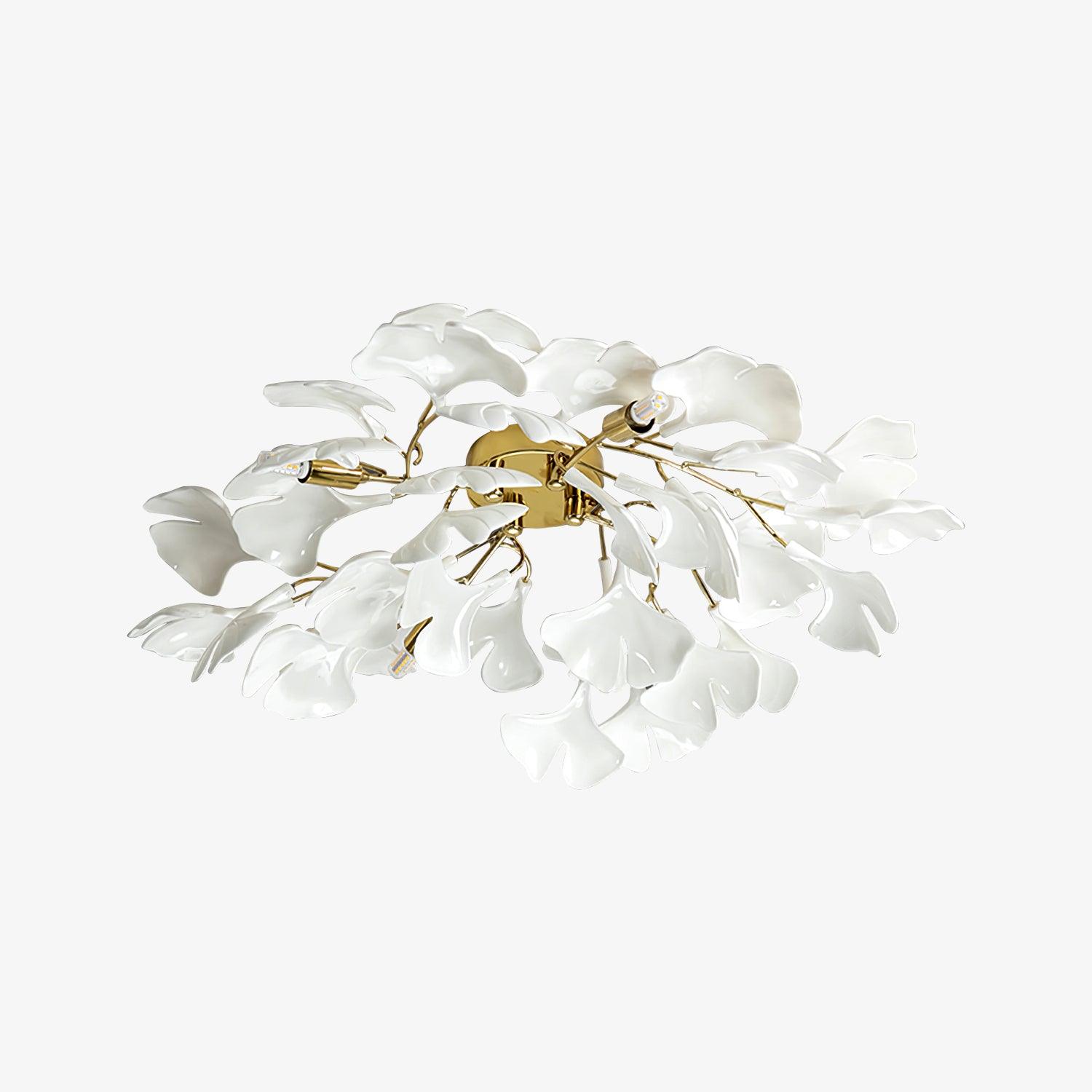 Keramische Hanglamp Ginkgo-Blad – Goudkleurige Armatuur met Witte Bladeren – Modern Natuurgeïnspireerd Design voor Woonkamer Eetkamer Slaapkamer | Sansoti