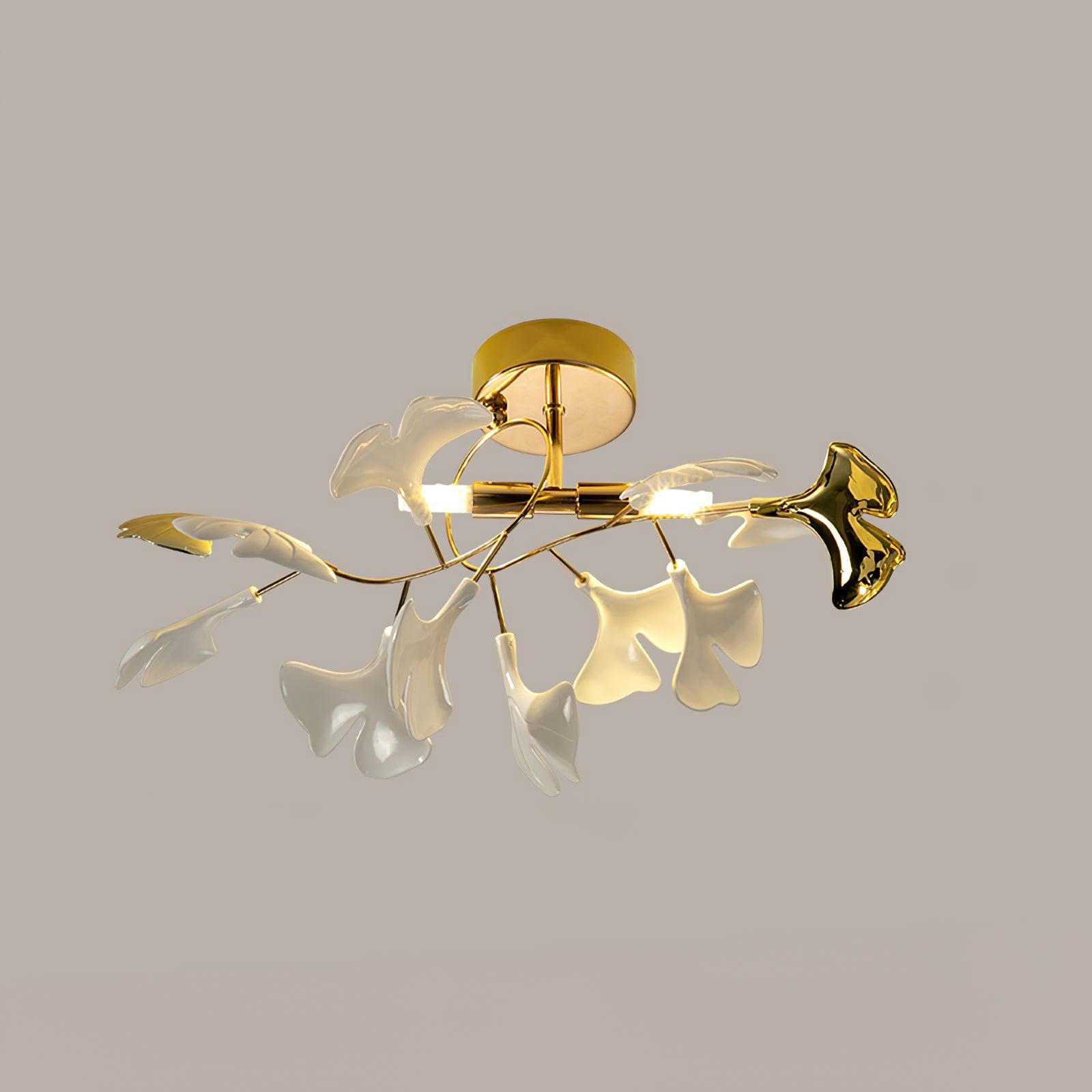Keramische Hanglamp Ginkgo-Blad – Goudkleurige Armatuur met Witte Bladeren – Modern Natuurgeïnspireerd Design voor Woonkamer Eetkamer Slaapkamer | Sansoti