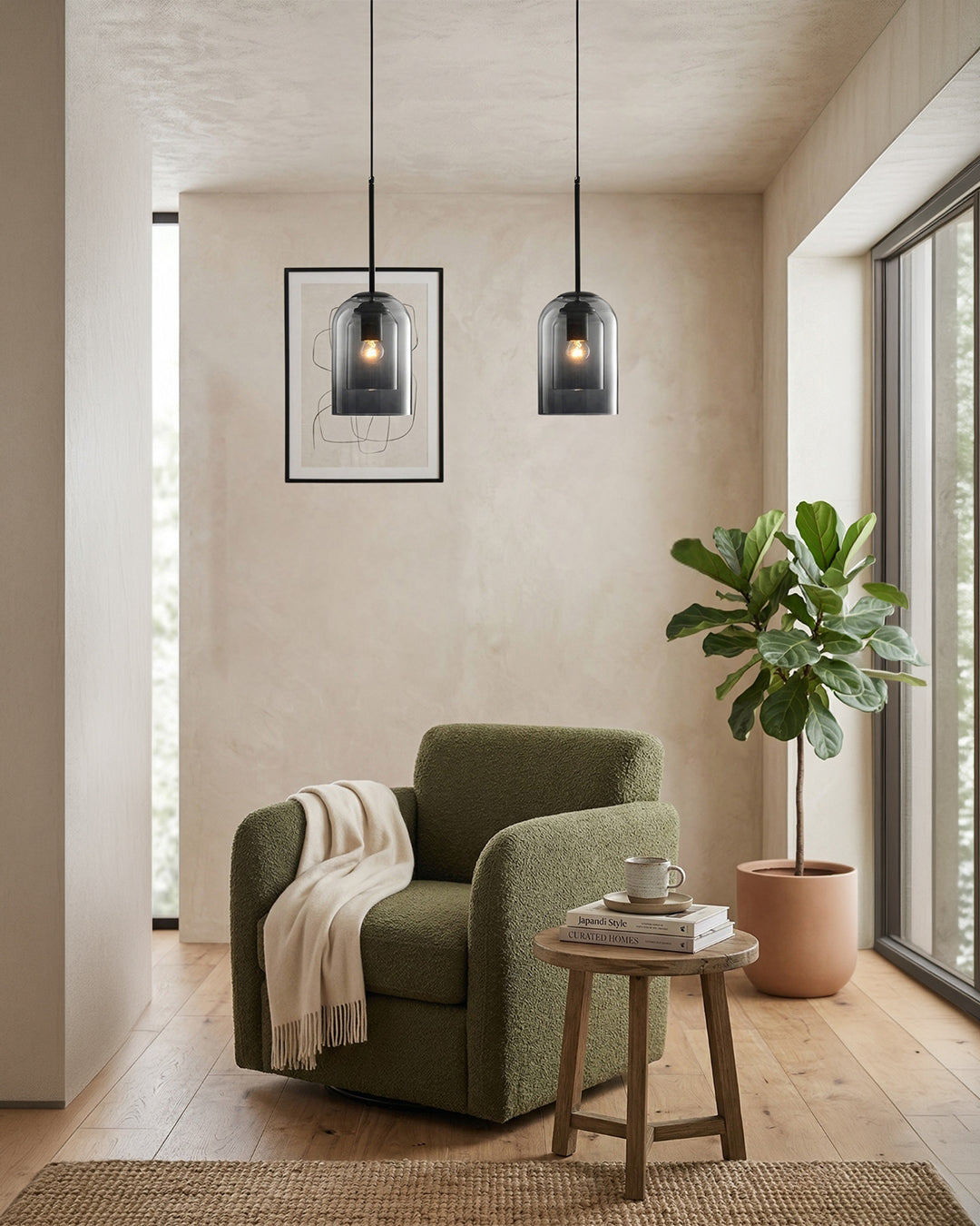 Glazen Hanglamp Ginza met Gebogen Vorm en Zachte Sfeerverlichting Warm Wit – E27 Fitting Inclusief Dimbare Compatibiliteit | Sansoti