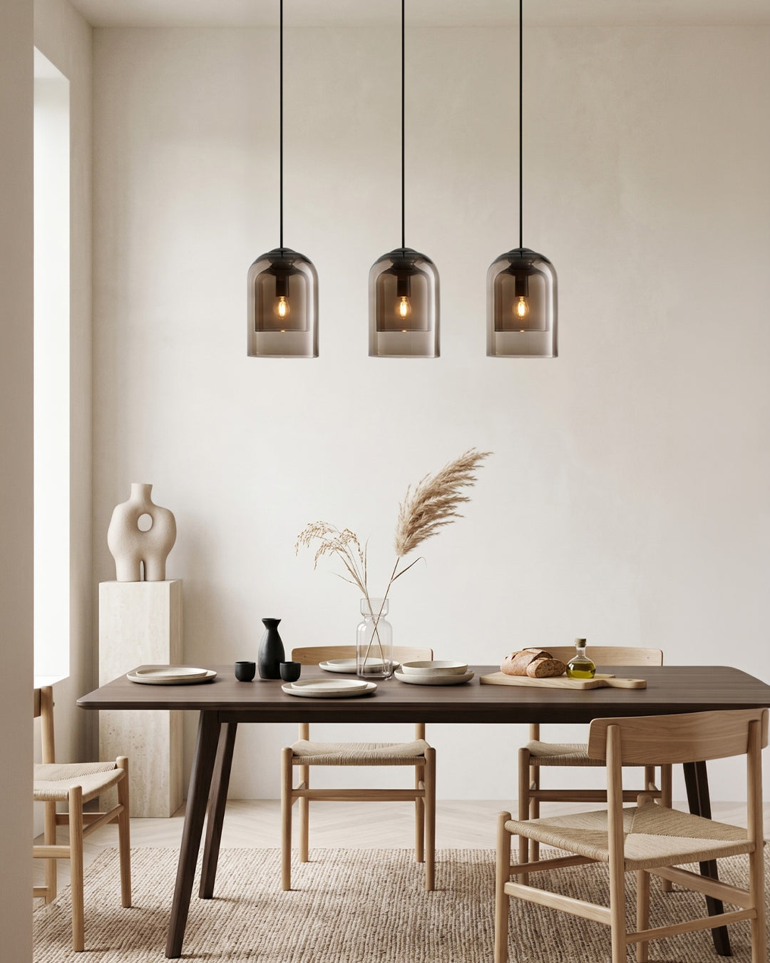 Glazen Hanglamp Ginza met Gebogen Vorm en Zachte Sfeerverlichting Warm Wit – E27 Fitting Inclusief Dimbare Compatibiliteit | Sansoti