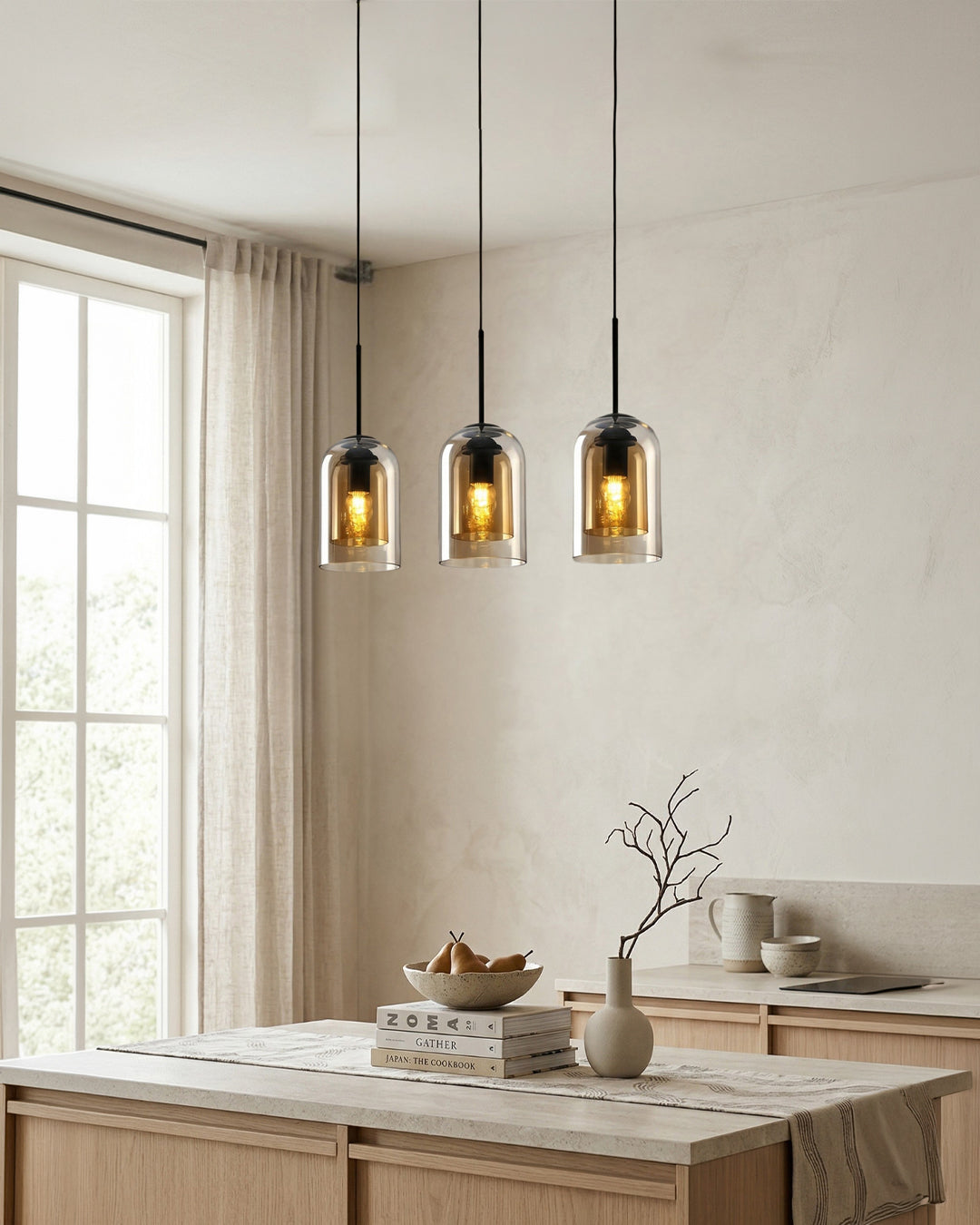 Glazen Hanglamp Ginza met Gebogen Vorm en Zachte Sfeerverlichting Warm Wit – E27 Fitting Inclusief Dimbare Compatibiliteit | Sansoti