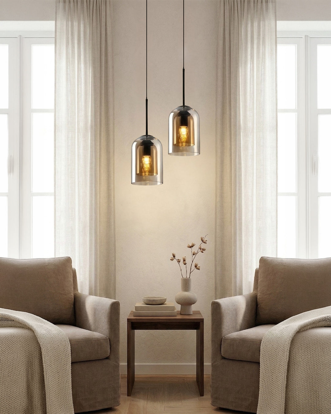 Glazen Hanglamp Ginza met Gebogen Vorm en Zachte Sfeerverlichting Warm Wit – E27 Fitting Inclusief Dimbare Compatibiliteit | Sansoti