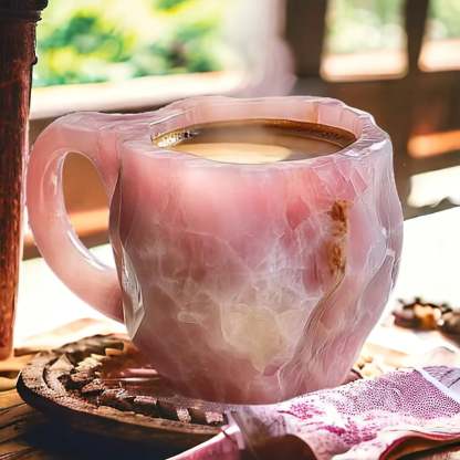 Handgefertigter Kristallglasbecher 350-450 ml mit Natursteinoptik, Kaffeetasse und Teeglas, wärmeisolierend, doppelwandig | Sansoti
