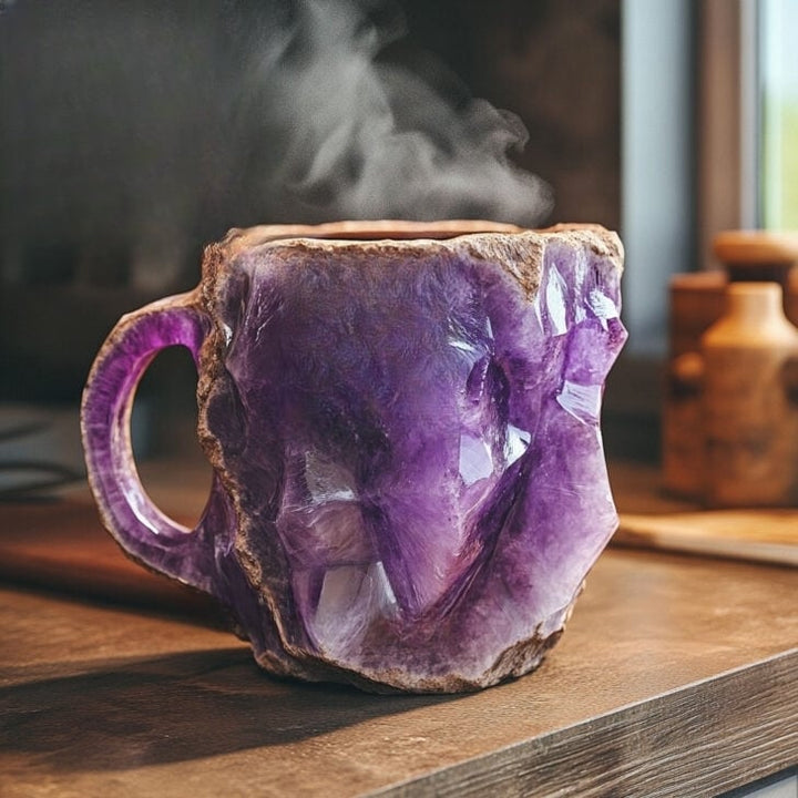 Handgefertigter Kristallglasbecher 350-450 ml mit Natursteinoptik, Kaffeetasse und Teeglas, wärmeisolierend, doppelwandig | Sansoti