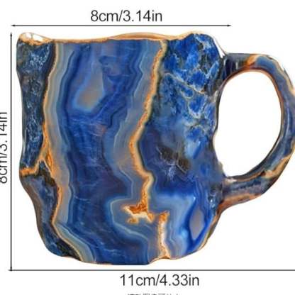 Handgefertigter Kristallglasbecher 350-450 ml mit Natursteinoptik, Kaffeetasse und Teeglas, wärmeisolierend, doppelwandig | Sansoti