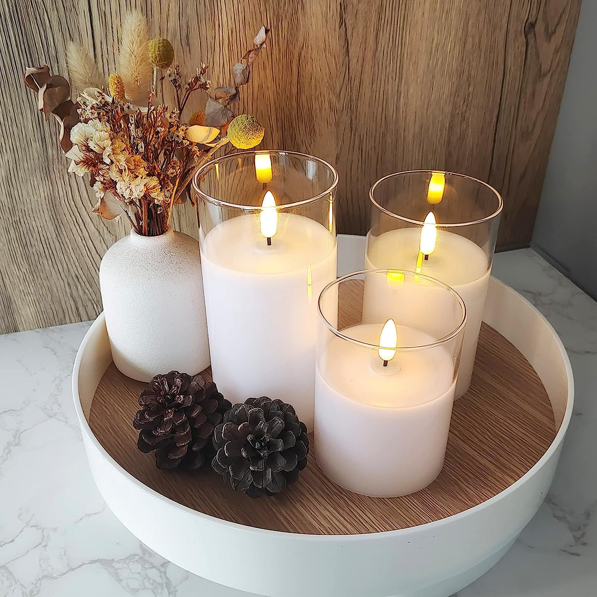 Wireless LED Candle Set of 3 Flame Effect Remote Control Timer Warm White Ambient Lighting Living Room Decoration | Sansoti