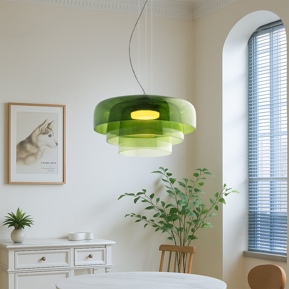 Glas-Hängeleuchte Ø42 cm Geschichtetes Glas Grün Esstisch Küche Modernes Design Stimmungslicht | Restfield