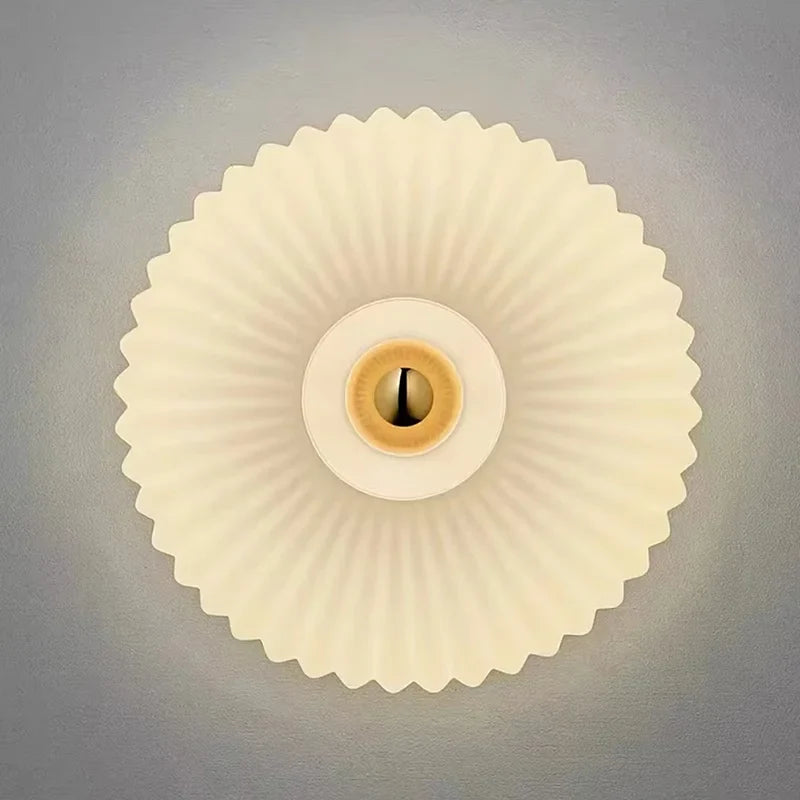 Ronde Glazen Wandlamp Geribbeld Schelp Design Goud Amber Woonkamer | Sansoti