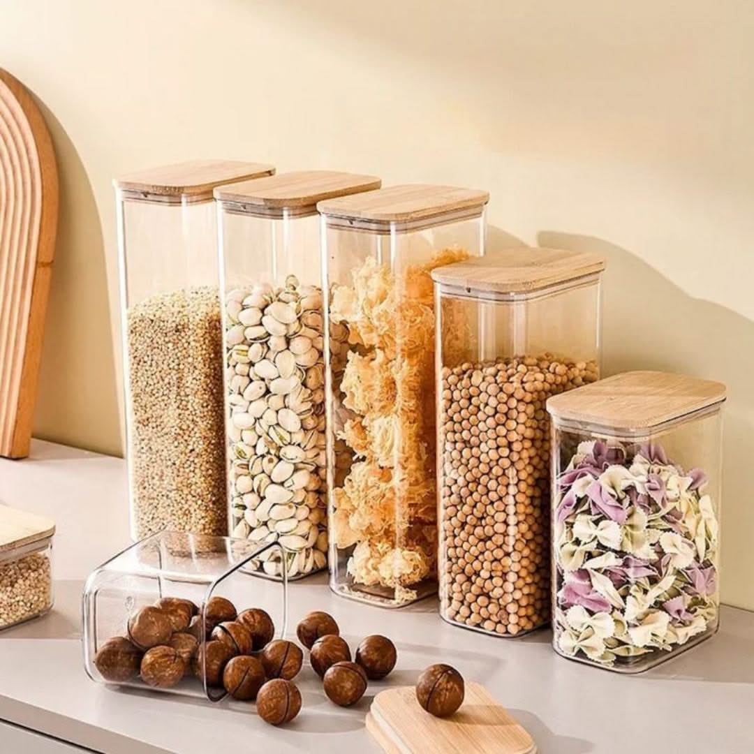 Vorratsglas mit Bambusdeckel 750ml-2100ml Luftdicht Küchenorganisation Natürlicher Aufbewahrungstopf zur Lebensmittellagerung | Sansoti