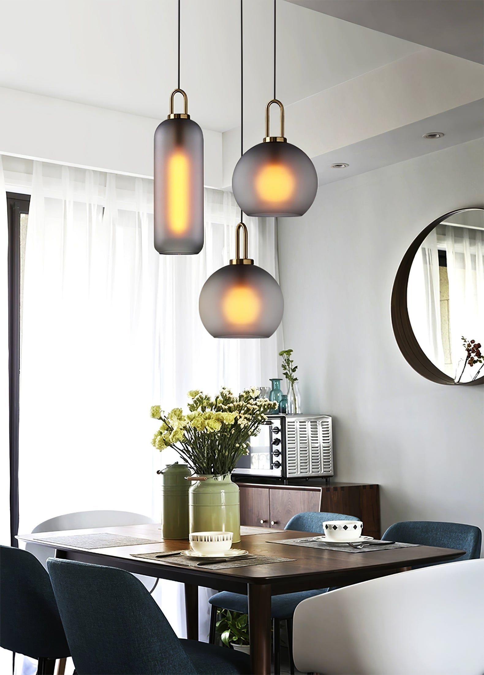 Glazen Hanglamp met Koperen Afwerking – Capsule & Sphere Vormen | Sansoti