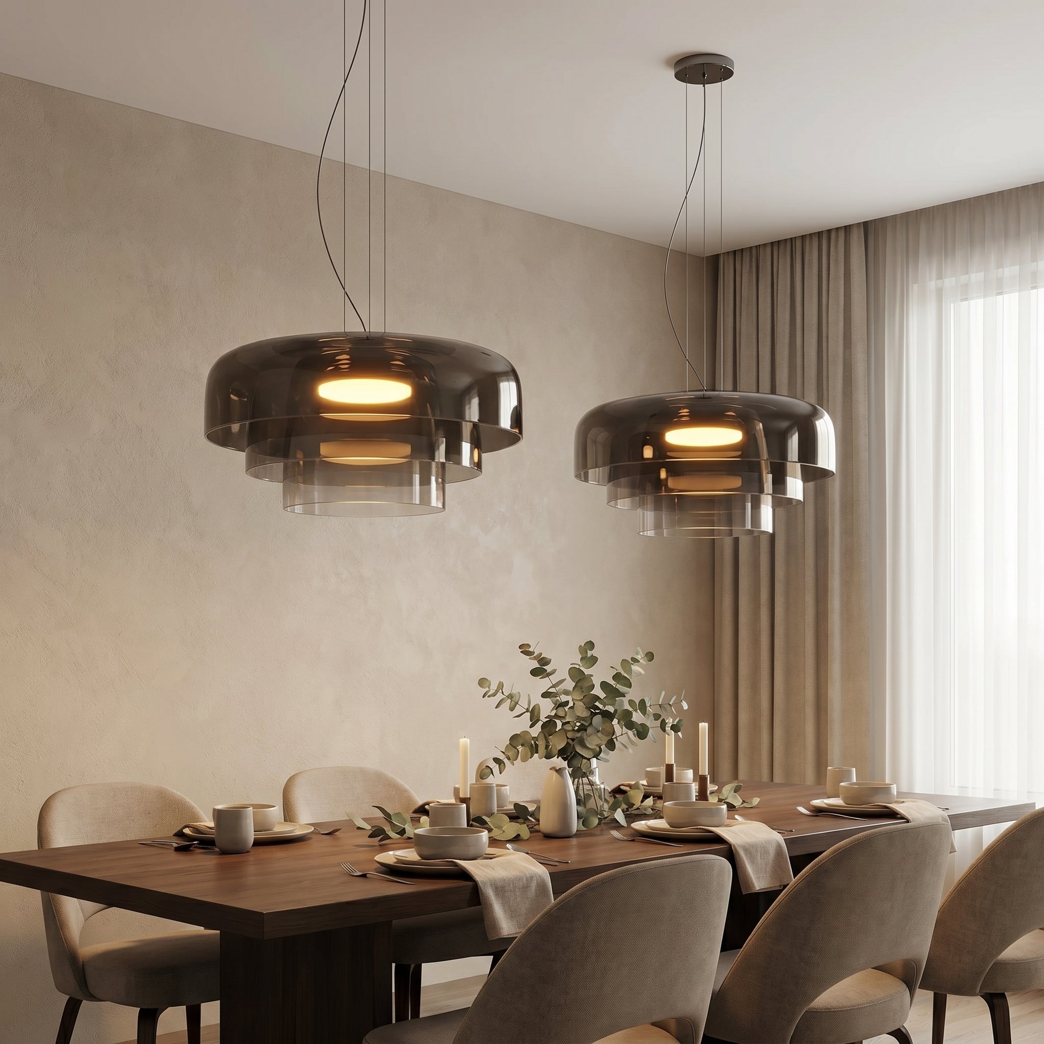 Suspension en verre soufflé à la main, design organique Ø42cm, lumière blanc chaud, salle à manger, îlot de cuisine, fabrication artisanale | Sansoti