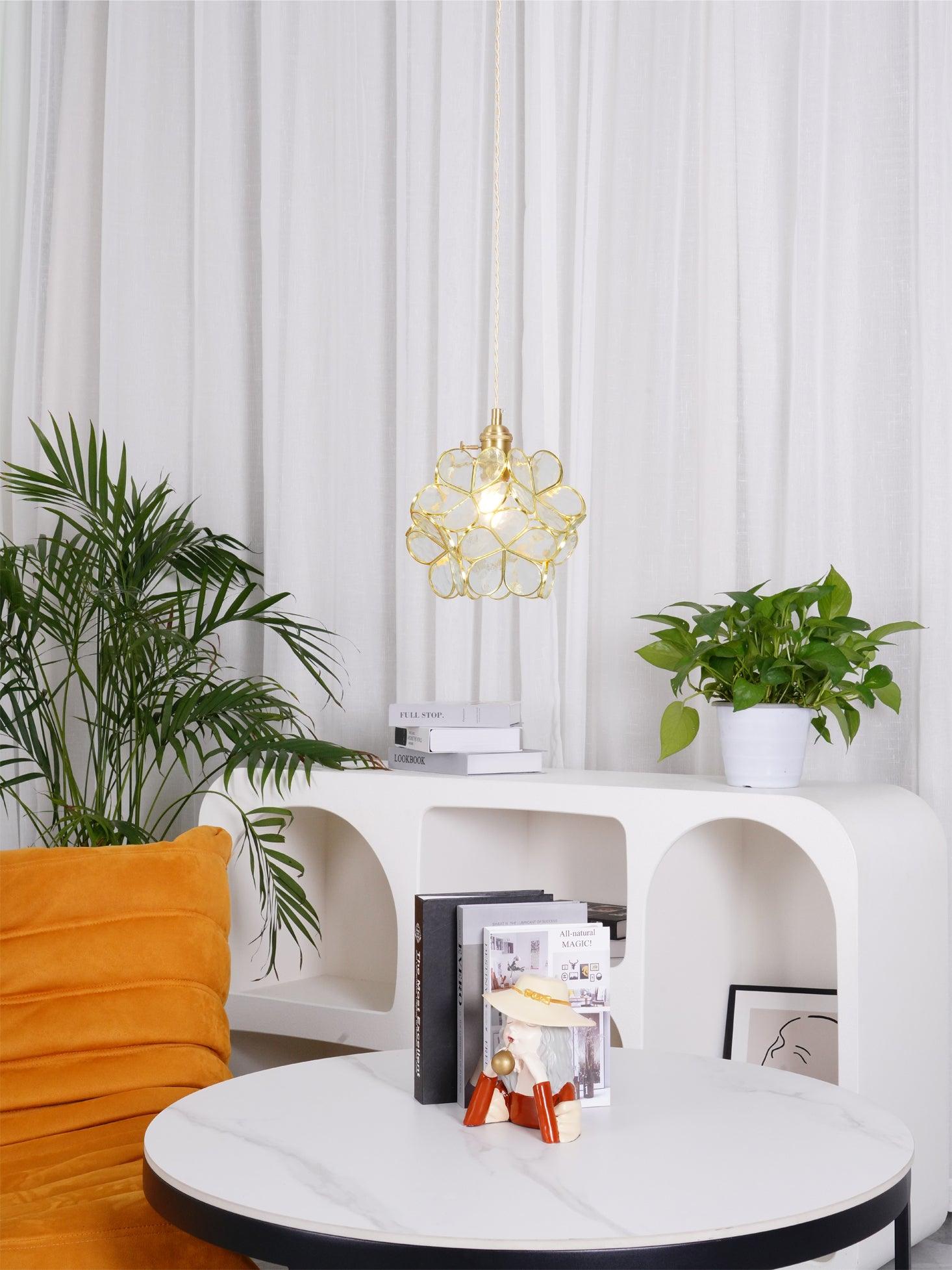 Glazen Bloembladlamp Hanglamp Messing Fitting Handgeblazen Glas Ø20cm Vijf Kleuren E26/E27 Pendelverlichting | Sansoti