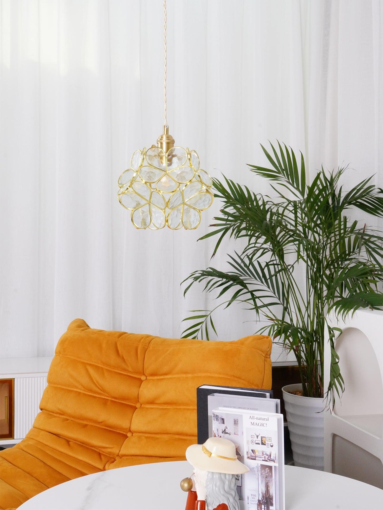 Glazen Bloembladlamp Hanglamp Messing Fitting Handgeblazen Glas Ø20cm Vijf Kleuren E26/E27 Pendelverlichting | Sansoti