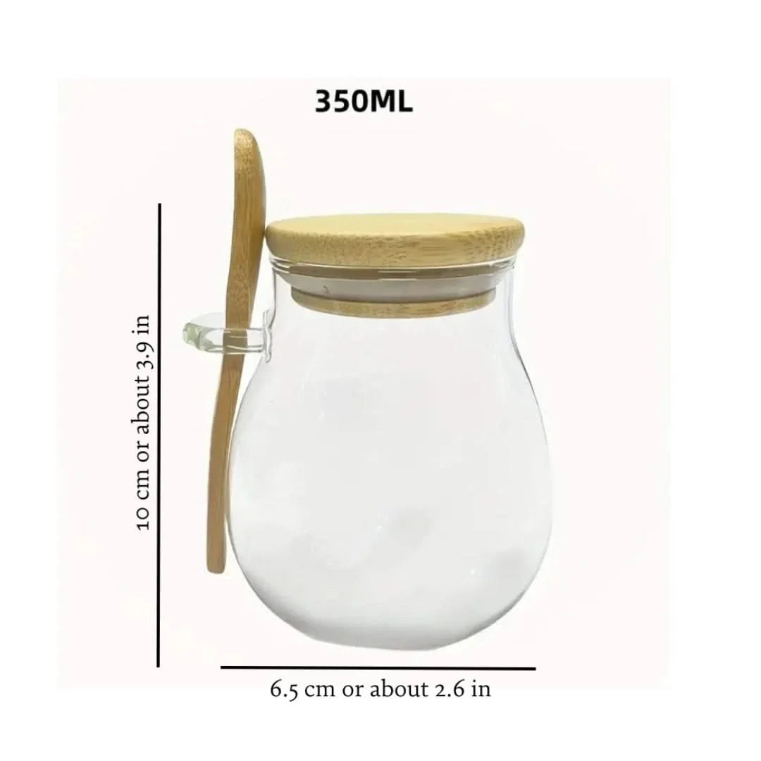 Glas-Vorratsglas mit Bambusdeckel und Löffel 350ml 600ml 1000ml luftdicht Küchenutensilien Aufbewahrung Vorratsbehälter | Sansoti
