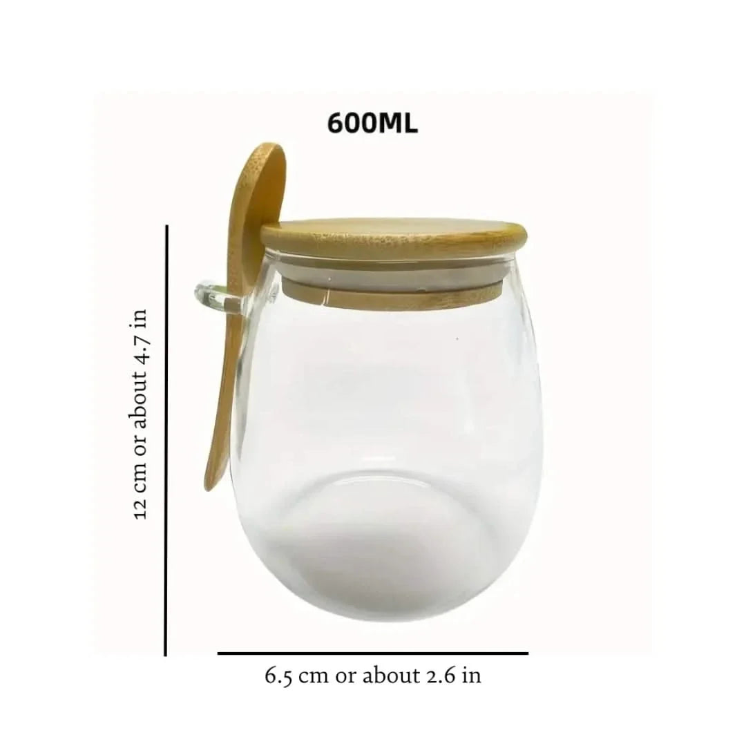 Glas-Vorratsglas mit Bambusdeckel und Löffel 350ml 600ml 1000ml luftdicht Küchenutensilien Aufbewahrung Vorratsbehälter | Sansoti