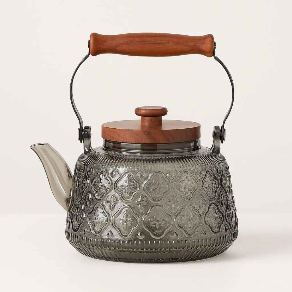 Teekanne Glas Holzgriff Infuser Borosilikat 1000ml Tee Geschenk Elegant | Restfield