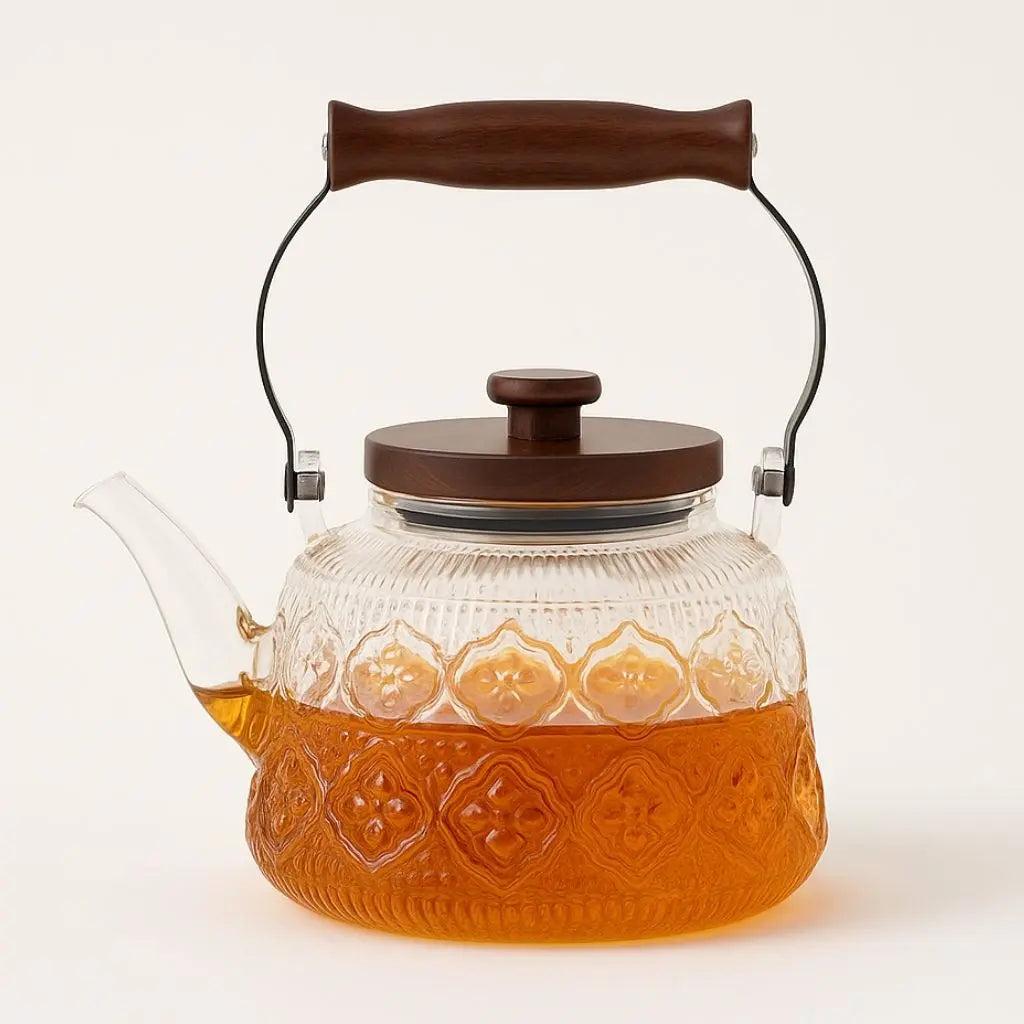 Teekanne Glas Holzgriff Infuser Borosilikat 1000ml Tee Geschenk Elegant | Restfield