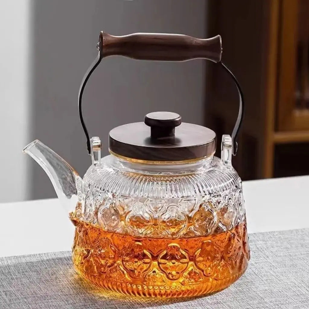 Teekanne Glas Holzgriff Infuser Borosilikat 1000ml Tee Geschenk Elegant | Restfield