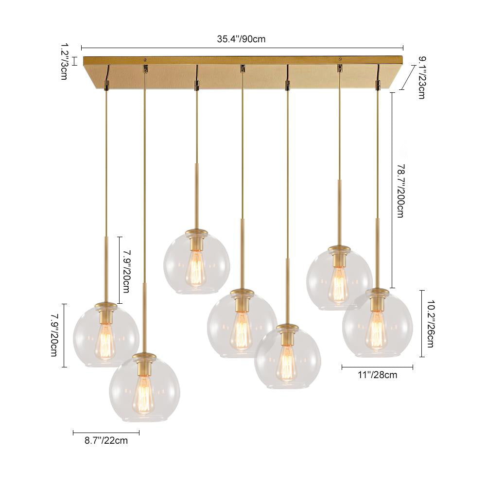 Glaskugeln Hängelampe Kücheninsel 7-flammig Messing Schwarz 90cm Cluster Esszimmer Wohnzimmer Rechteckig Verstellbar E26 Mid-Century | Restfield