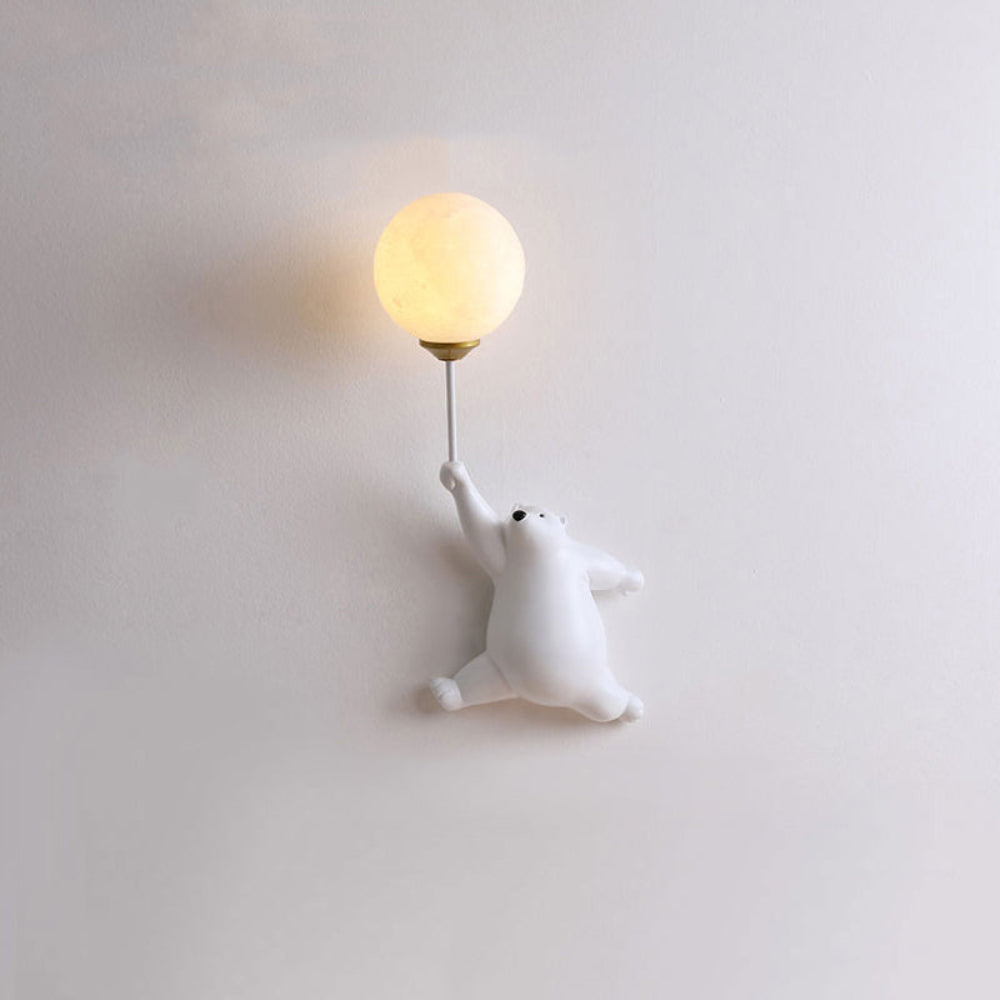 LED Wall Lamp Bear with Balloon White Kids Room Night Light Resin | Sansoti
