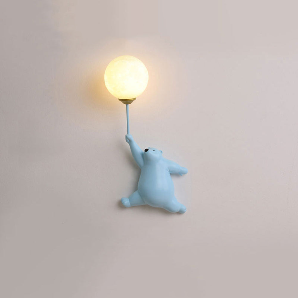 LED Wall Lamp Bear with Balloon White Kids Room Night Light Resin | Sansoti