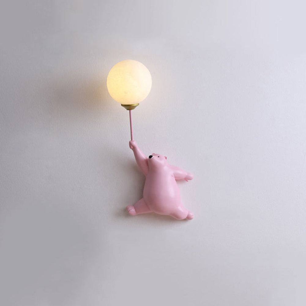 LED Wall Lamp Bear with Balloon White Kids Room Night Light Resin | Sansoti