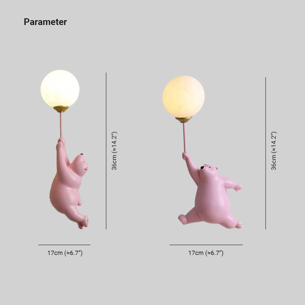 LED Wall Lamp Bear with Balloon White Kids Room Night Light Resin | Sansoti