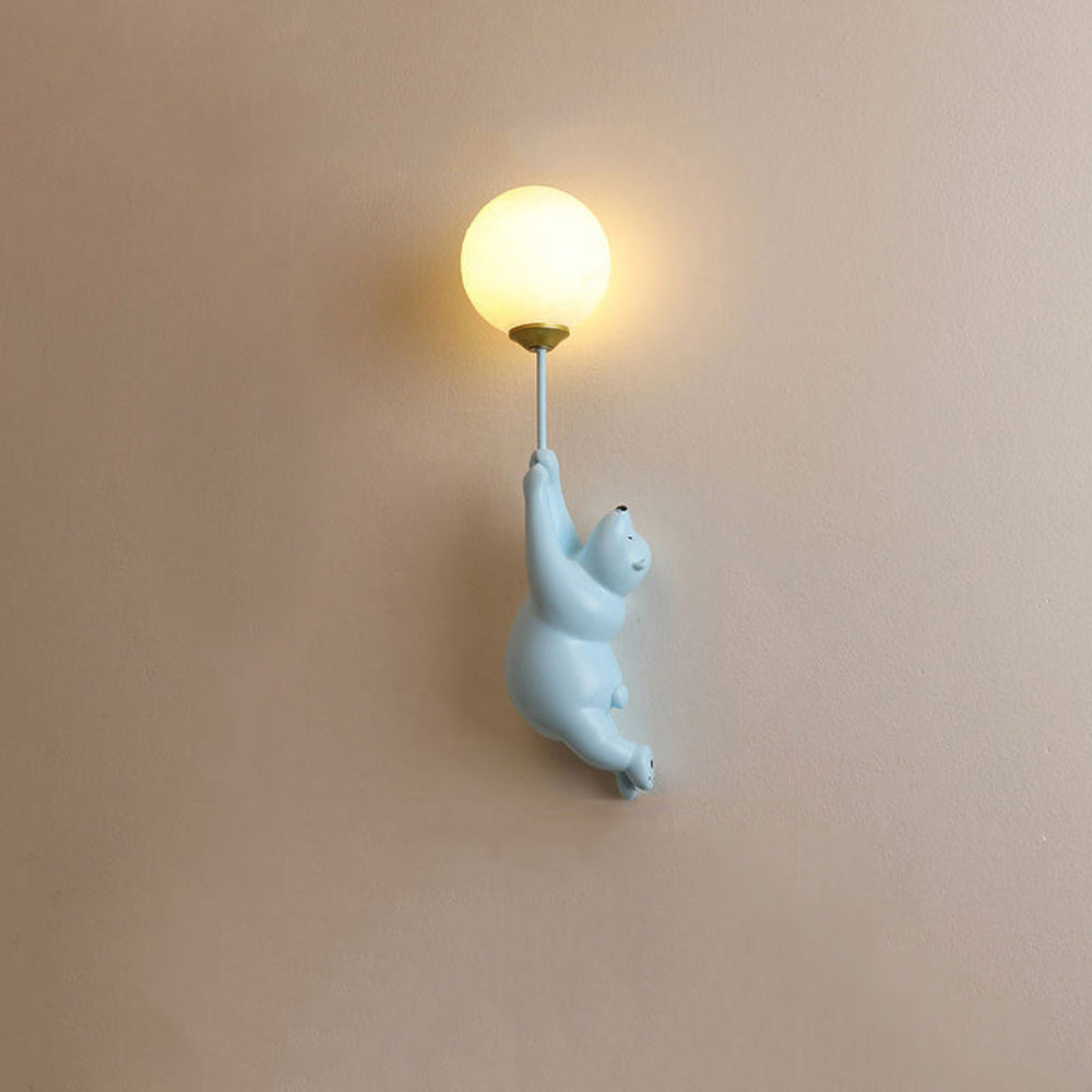 LED Wall Lamp Bear with Balloon White Kids Room Night Light Resin | Sansoti