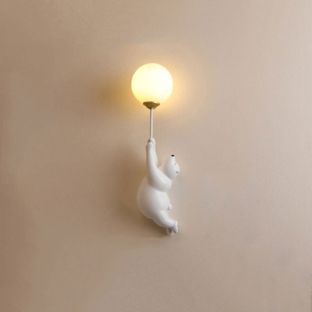 LED Wall Lamp Bear with Balloon White Kids Room Night Light Resin | Sansoti