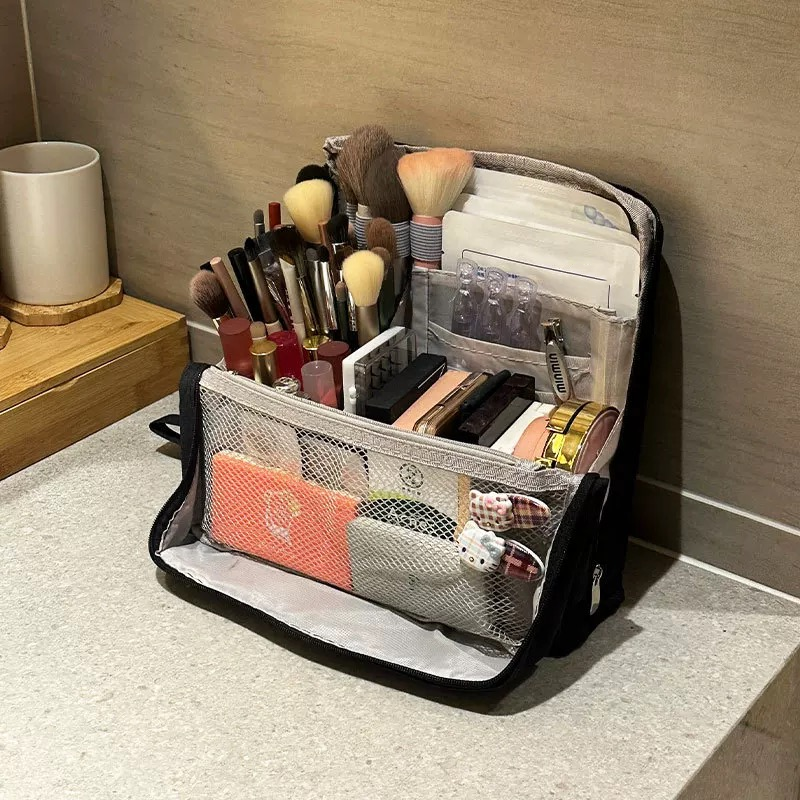 Gestructureerde Make-up Organiser voor op Reis – Compacte Cosmetica Opbergtas met Compartimenten & Ritssluiting | Sansoti