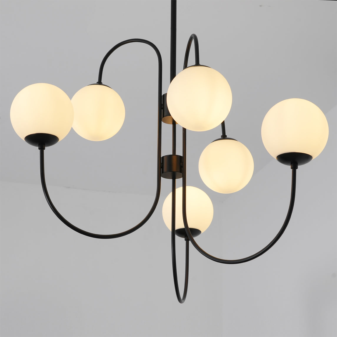 Zwanenhals Kroonluchter Ø76 cm – 8-Lichts Hanglamp met Glazen Bollen Goud/Zwart | Sansoti