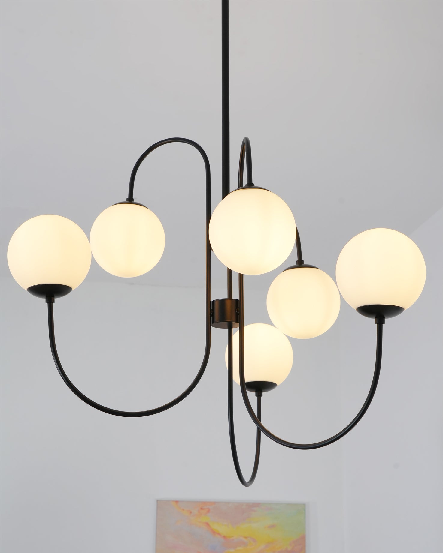 Zwanenhals Kroonluchter Ø76 cm – 8-Lichts Hanglamp met Glazen Bollen Goud/Zwart | Sansoti